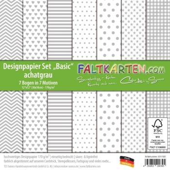 Designpapier 12"x12" 170gr "Basic Set" in achatgrau