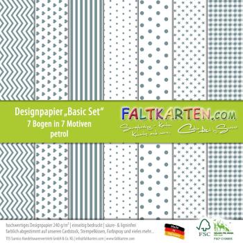 Designpapier 12"x12" 170gr "Basic Set" in petrol