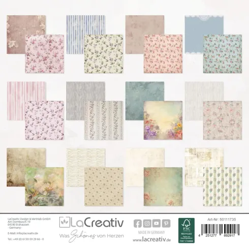 LaCreativ - Designpapier "Vintage Blumentraum" Paper Pack 6x6" - 24 Bogen