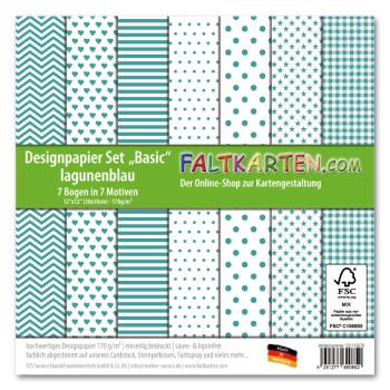 Designpapier 12"x12" 170gr "Basic Set" in lagunenblau