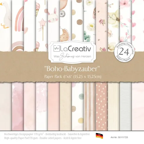 LaCreativ - Designpapier "Boho-Babyzauber" Paper Pack 6x6" - 24 Bogen