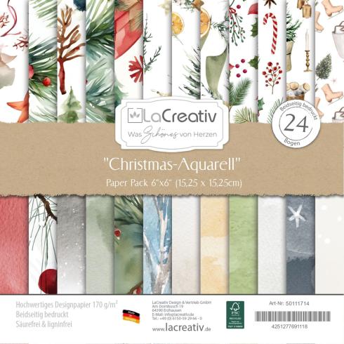 LaCreativ - Designpapier "Christmas Aquarell" Paper Pack 6x6" - 24 Bogen