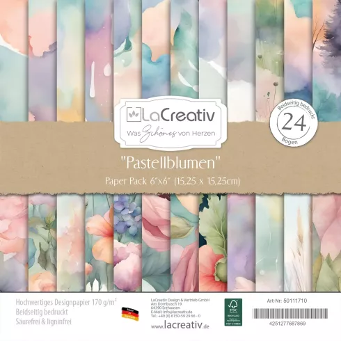 LaCreativ - Designpapier "Pastellblumen" Paper Pack 6x6" - 24 Bogen