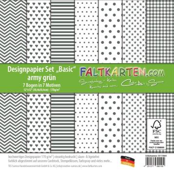 Designpapier 12"x12" 170gr "Basic Set" in army grün