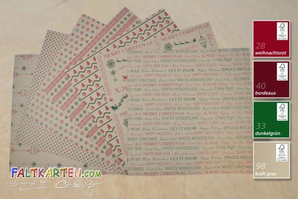 Designpapier 12x12" 220gr "Winter Wonderland" in rot/grün | kraft grau