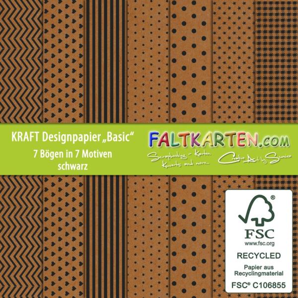 Designpapier - Kraftpapier 12"x12" 220gr "Basic Set" in schwarz