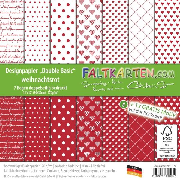 Designpapier 12"x12" beidseitig "Double Basic" in weihnachtsrot