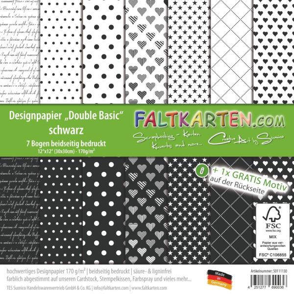 Designpapier 12"x12" beidseitig "Double Basic" in schwarz