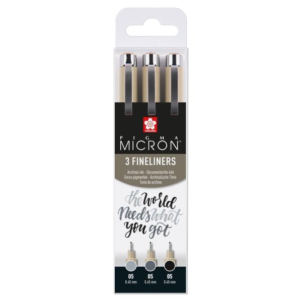 Sakura - Pigma micron 05 fineliner set Black - Gray 3pcs Set - Fineliner