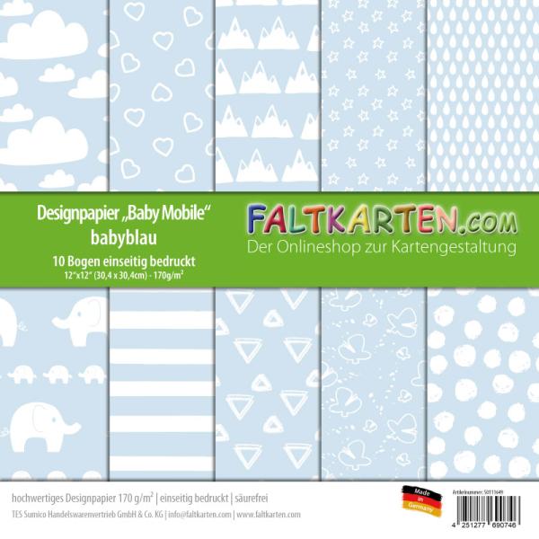 Designpapier 12"x12" 170gr "Baby Mobile babyblau" 10 Bogen