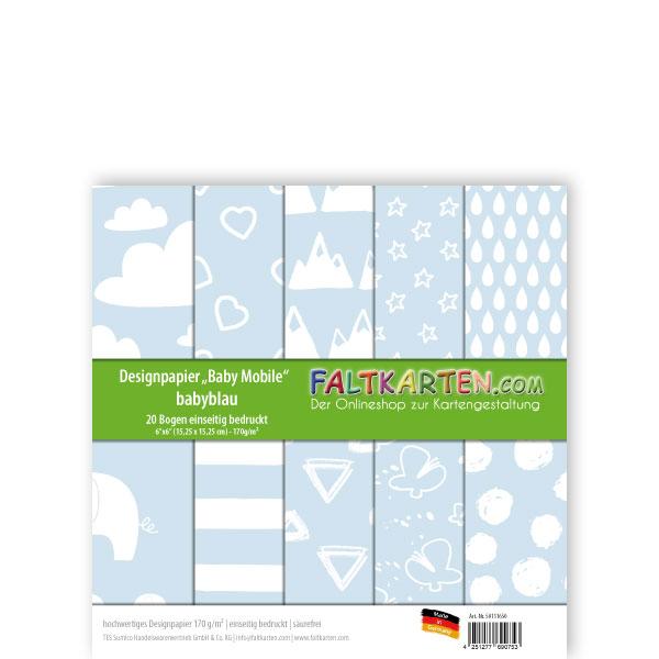 Designpapier "Baby Mobile babyblau" 6" 170g/m²