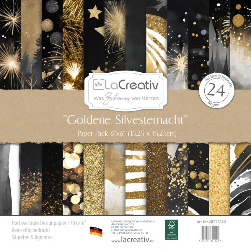 LaCreativ - Designpapier "Goldene Silvesternacht" Paper Pack 6x6" - 24 Bogen