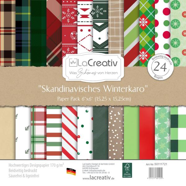 LaCreativ - Designpapier "Skandinavisches Winterkaro" Paper Pack 6x6" - 24 Bogen