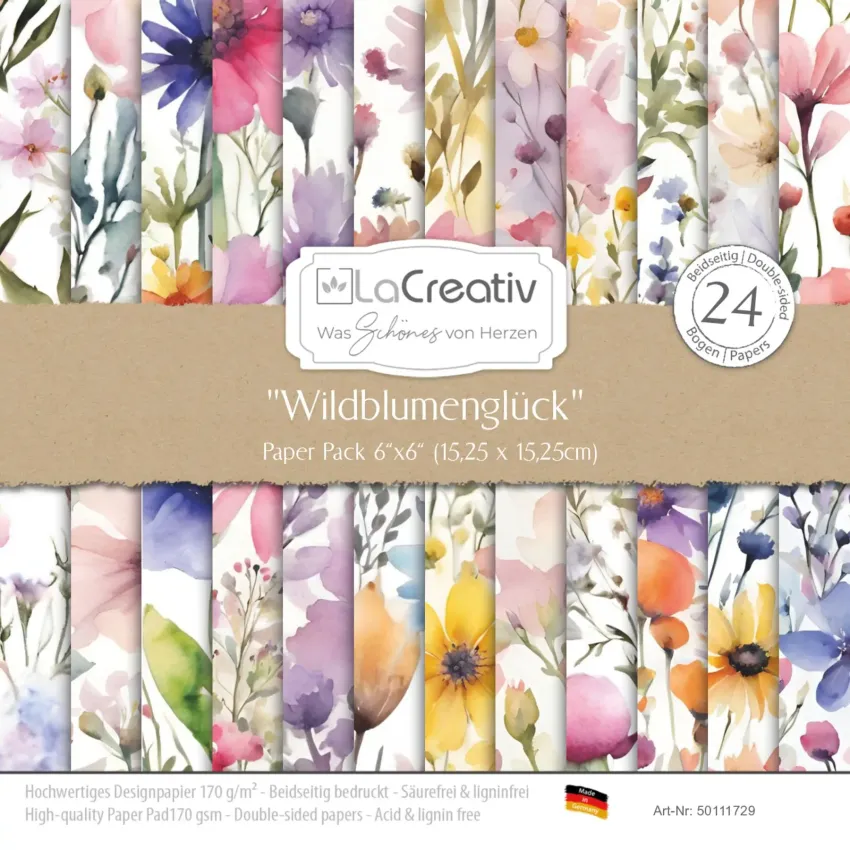 LaCreativ - Designpapier "Wildblumenglück" Paper Pack 6x6" - 24 Bogen