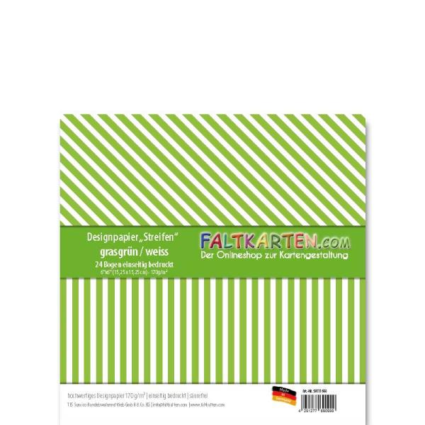 Designpapier 6"x6" 170gr "Streifen" grasgrün 24 Bogen