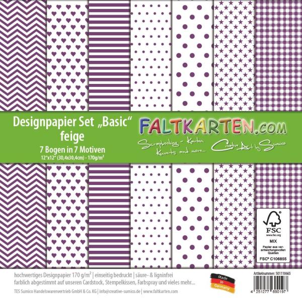 Designpapier 12"x12" 170gr "Basic Set" in feige