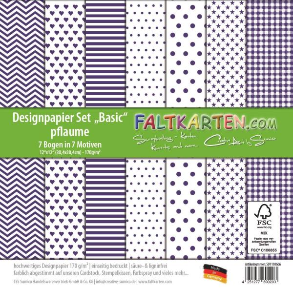 Designpapier 12"x12" 170gr "Basic Set" in pflaume