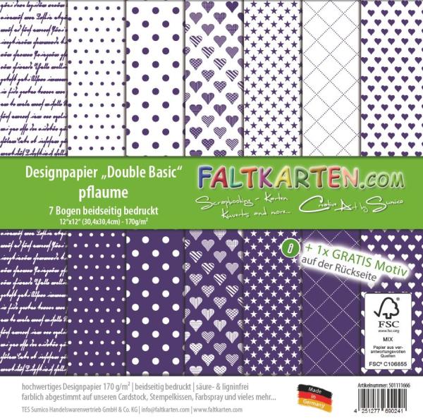 Designpapier 12"x12" beidseitig "Double Basic" in pflaume