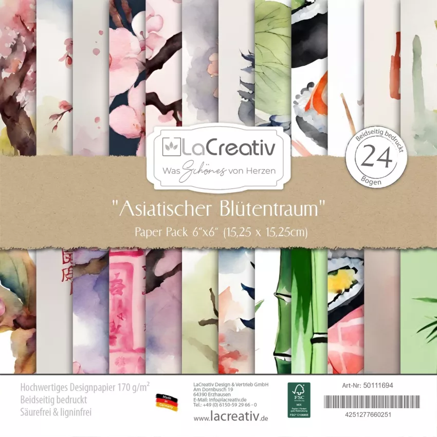 LaCreativ - Designpapier "Asiatischer Blütentraum" Paper Pack 6x6" - 24 Bogen