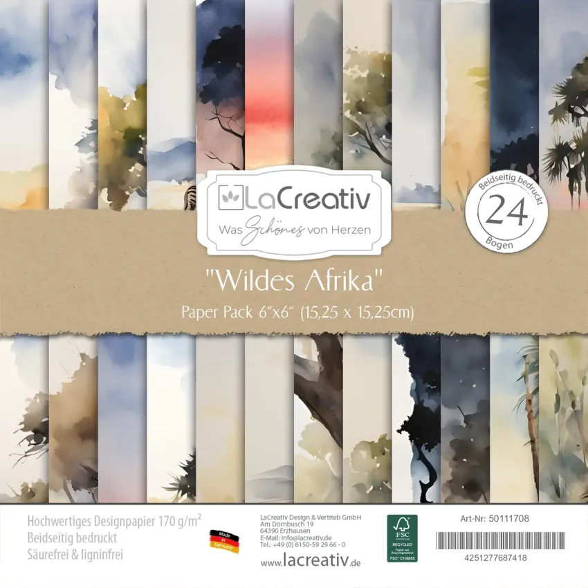 LaCreativ - Designpapier "Wildes Afrika" Paper Pack 6x6" - 24 Bogen